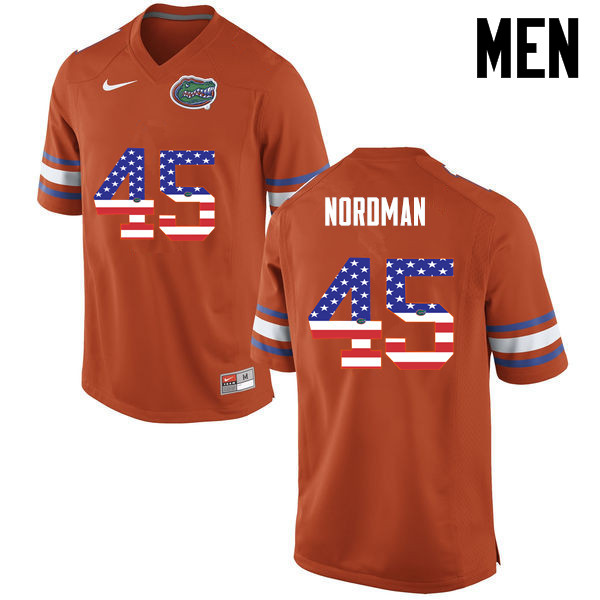 Men Florida Gators #45 Charles Nordman College Football USA Flag Fashion Jerseys-Orange - Click Image to Close